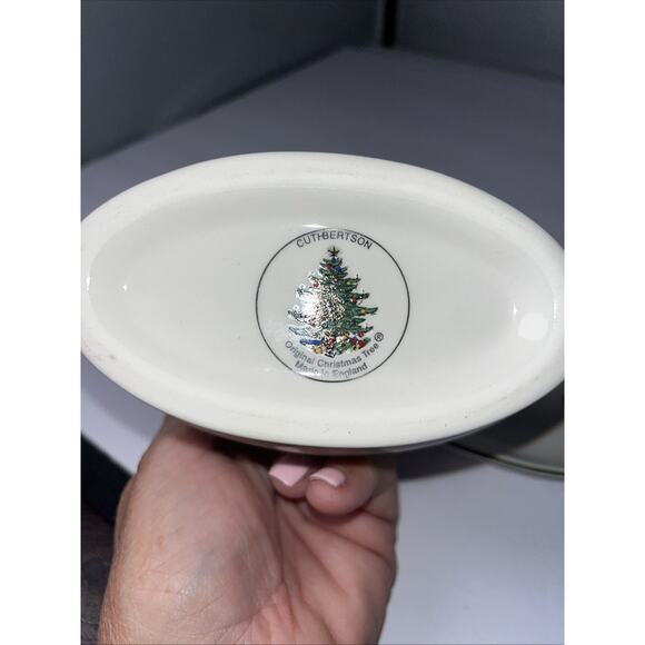 Cuthbertson Original Christmas Tree Wide Green Band Gravy Boat With Plate VNT - Picture 6 of 8